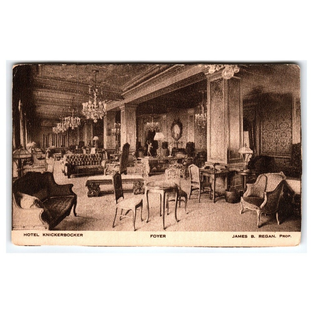 Hotel Knickerbocker NYC Foyer Lobby Rppc Postcard James B. Regan Prop.